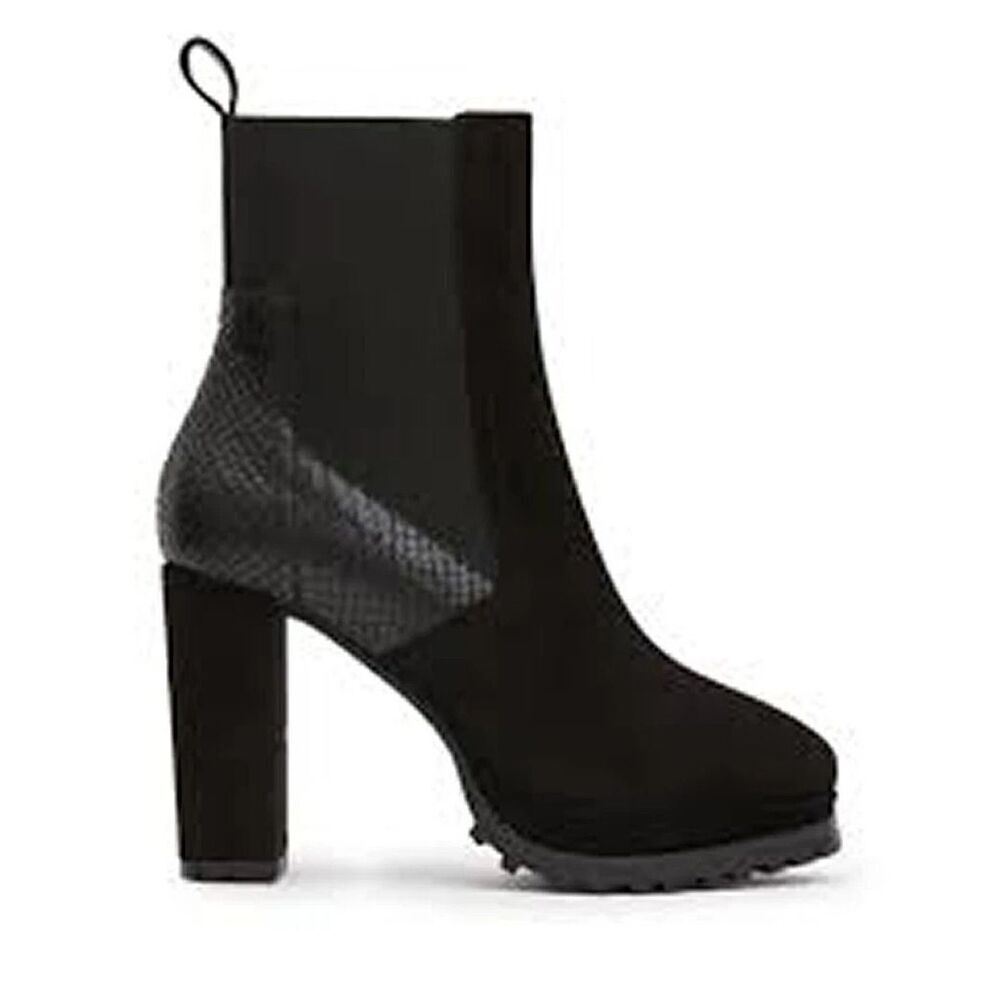 New AllSaints Sahara Snakeskin Embossed Suede Bootie Black 39 EU 9 US DD287